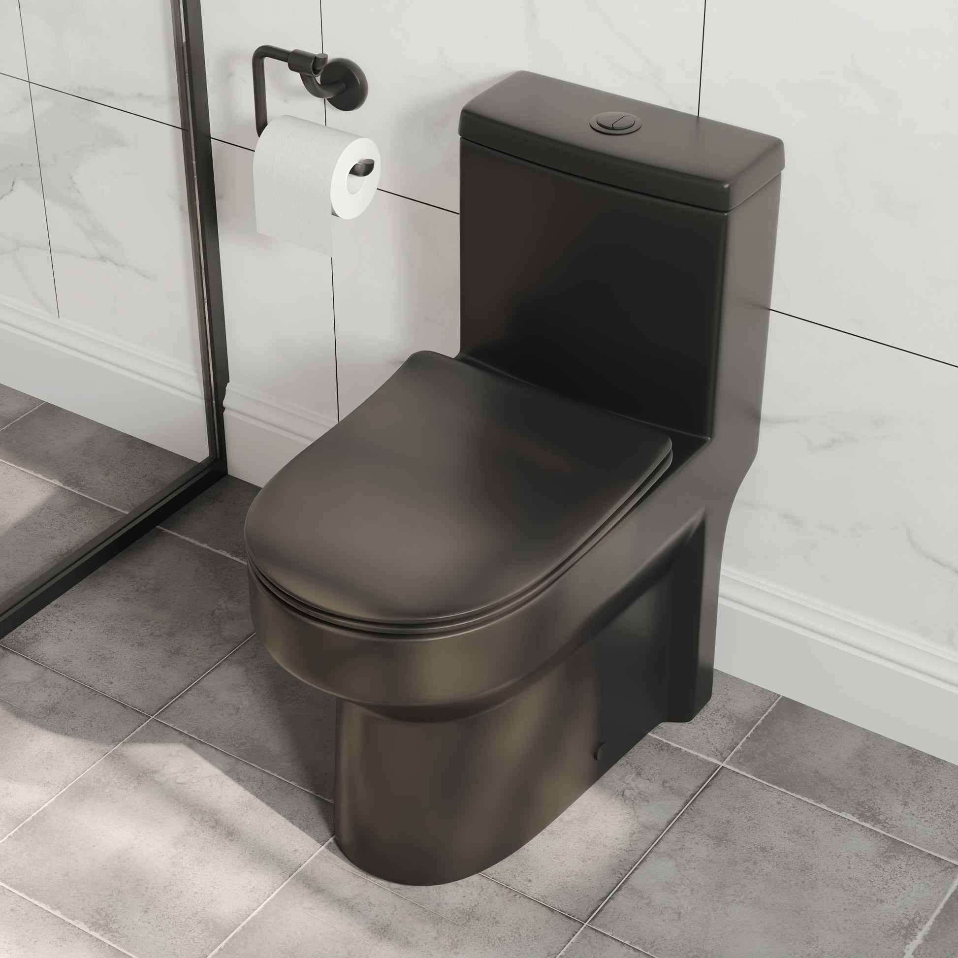 DeerValley Liberty Black Round Standard height 12-in Rough-In 1.6 GPF Dual Flush Soft Close 1-piece Toilet