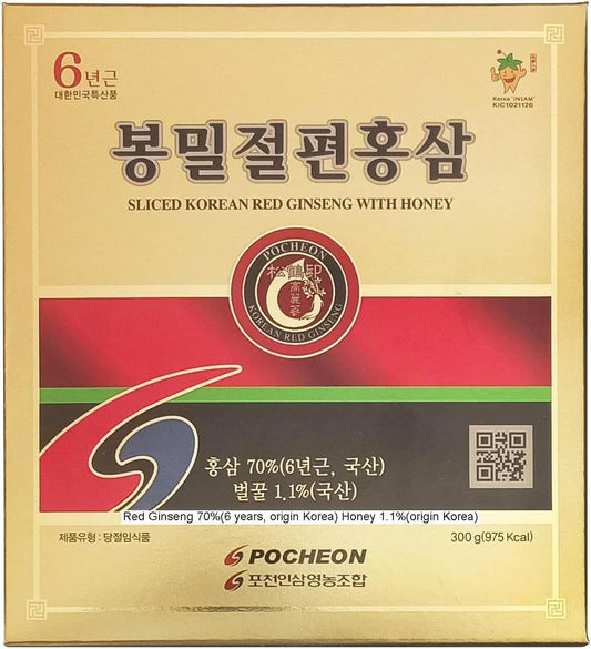 Pocheon 300g(10.6oz) 6Years Korean Panax Red Ginseng Slice with Honey, Saponin, Natural Immune Support