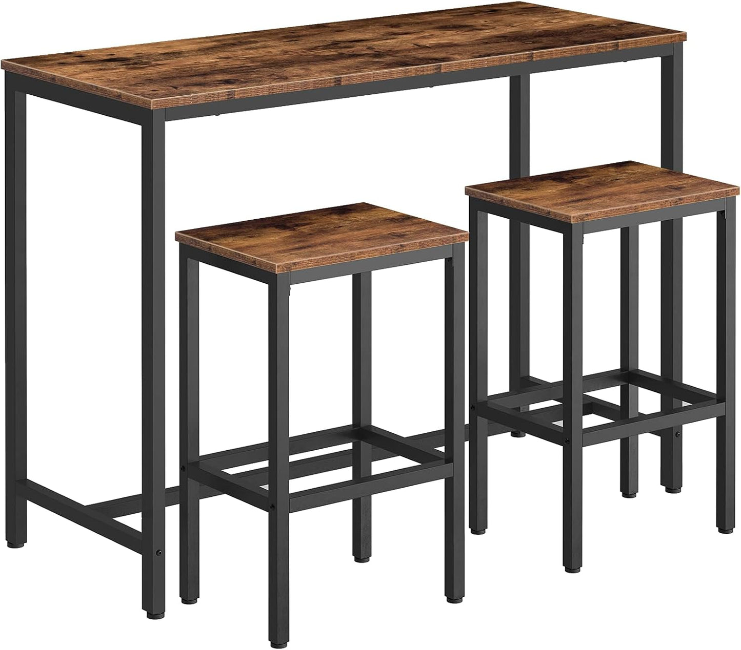 HOOBRO Bar Table and Chairs Set, 47.2\u201D Rectangular Pub Table with 2 Stools for Small Space, High Top Table, 3-Piece Breakfast stools Set, Sturdy Metal Frame, Easy to Assemble, Rustic Brown BF52BT01