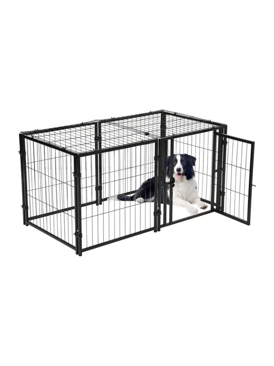 Qeetex 71 Inch Wooden Dog Crate Furniture for 2 Dogs Double Kennel TV Stand Large Medium Dogs White