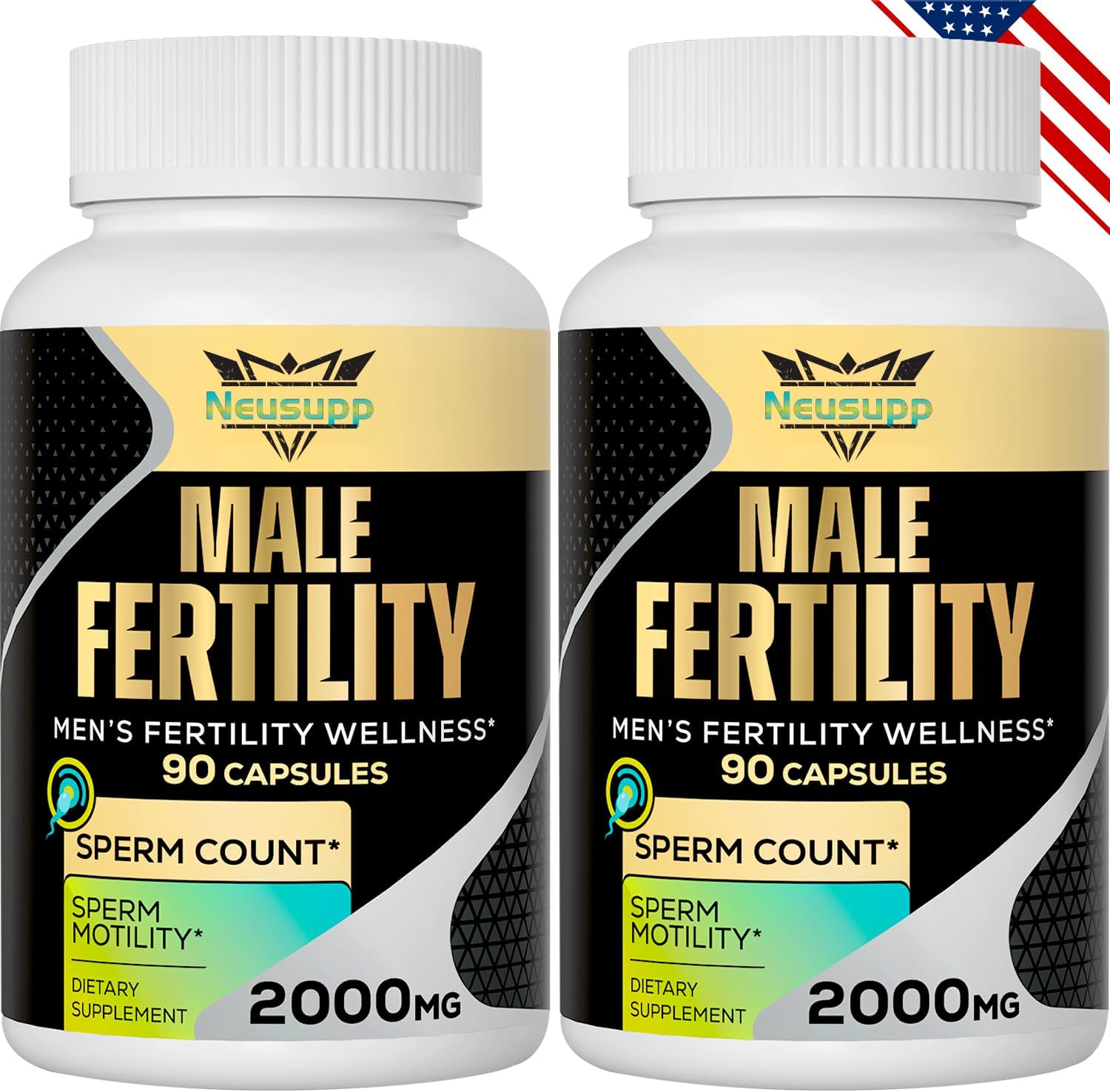 Neusupp Fertility Supplements for Men, Male Prenatal Vitamins -Optimal Sperm Count, Motility and Strength, 2000MG Mens Fertility Supplements with Maca Root for Conception - Packs of 2
