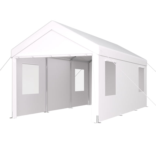 Siavonce 12-ft W x 20-ft L x 9.7-ft H White Metal Carport with Polycarbonate Roof