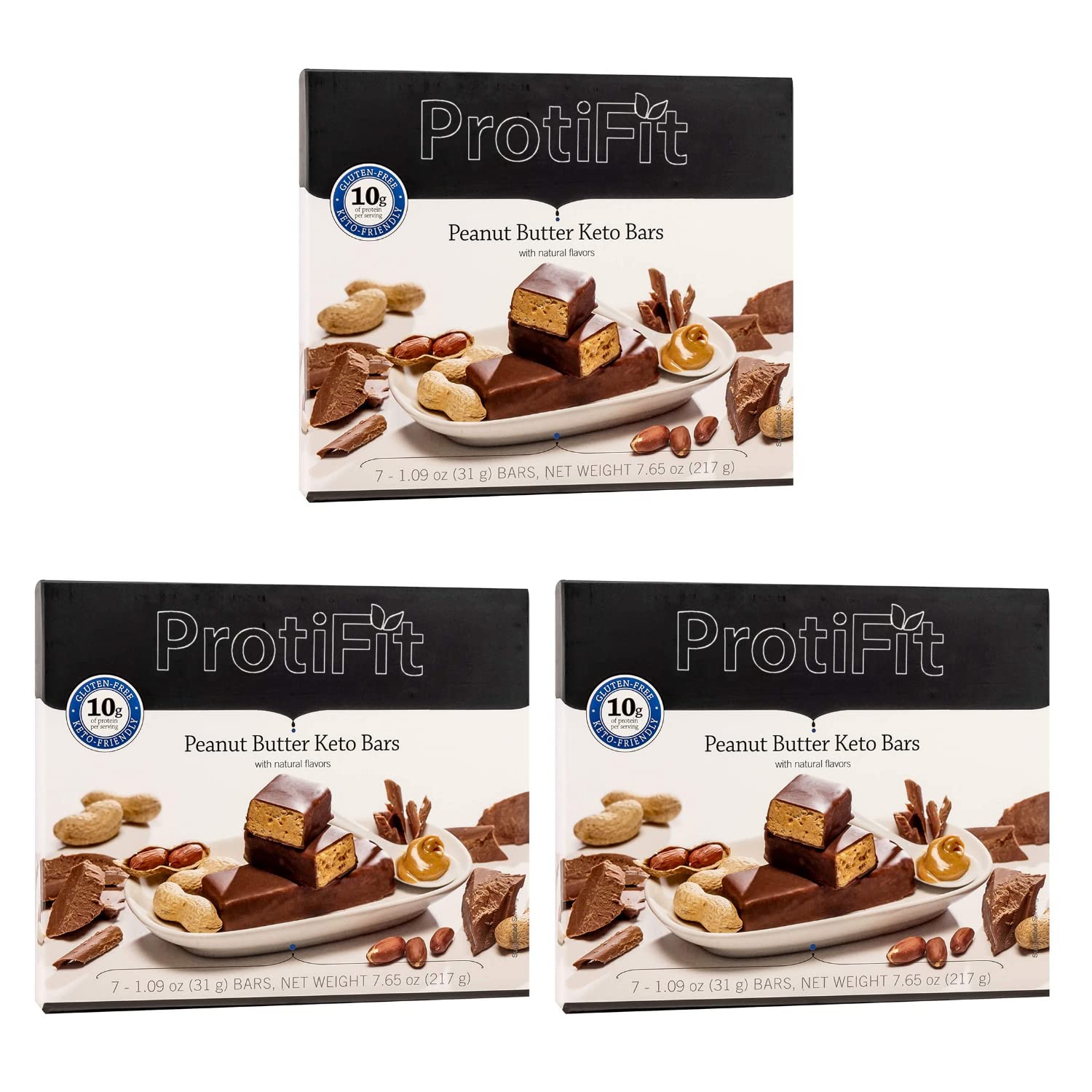 PROTIFIT - High Protein Peanut Butter Keto Bar 3 Pack, 10g Protein, Low Carb, Low Sugar, Gluten Free, Ideal Protein Compatible, 7 Servings Per Box, (3 Pack)