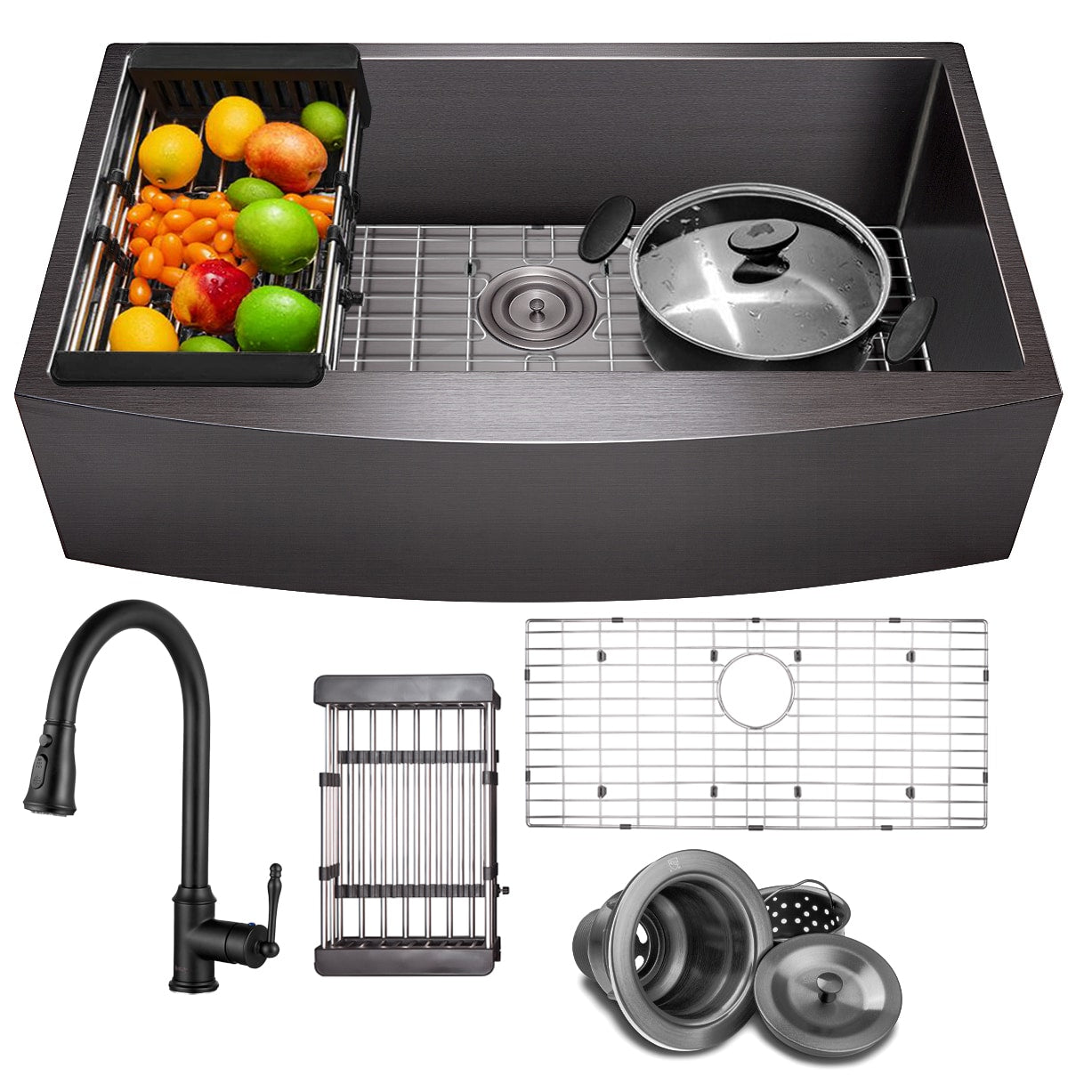 AKDY Farmhouse apron front 33-in x 20-in Stainless steel Single bowl Kitchen Sink All-in-One Kit