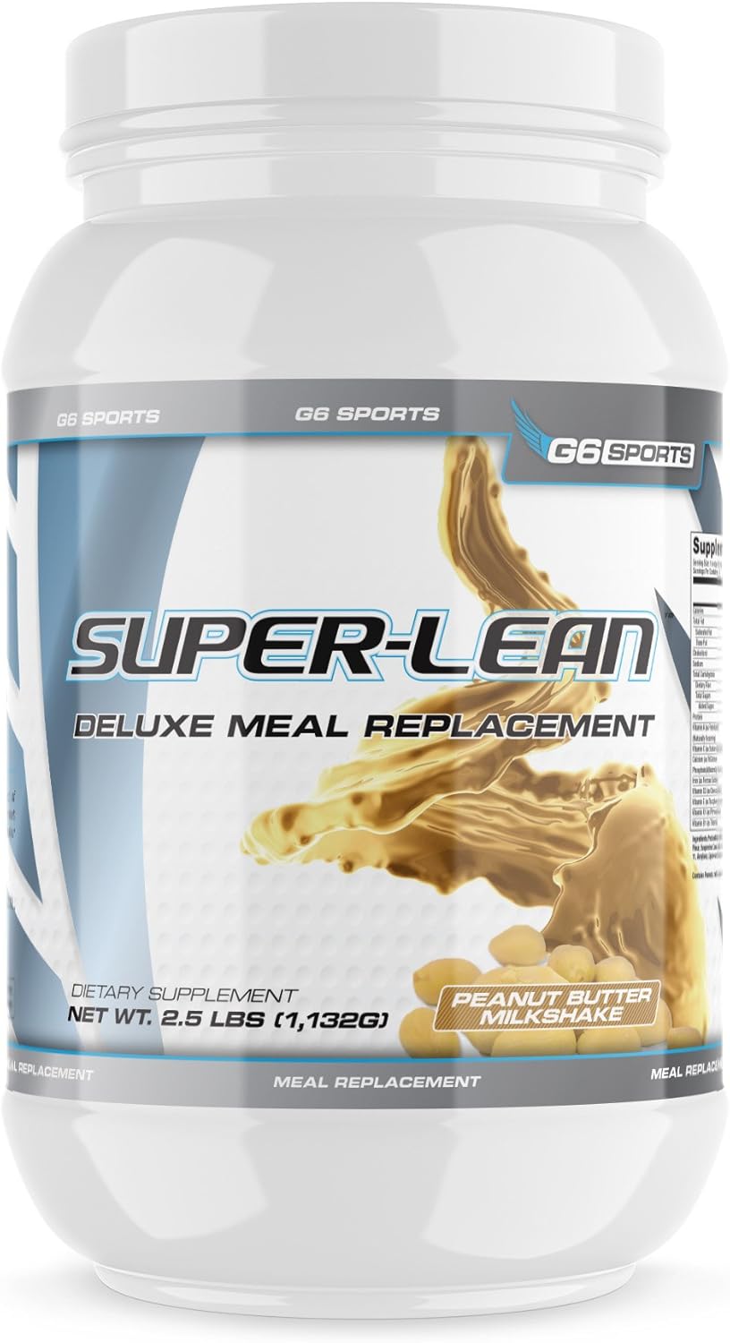 G6 Sports Nutrition Super-Lean Deluxe Meal Replacement (32g Protein, 7g Fiber, 25 Added Vitamins & Minerals) \u2013 2.5lb Jar \u2013 Peanut Butter Milkshake