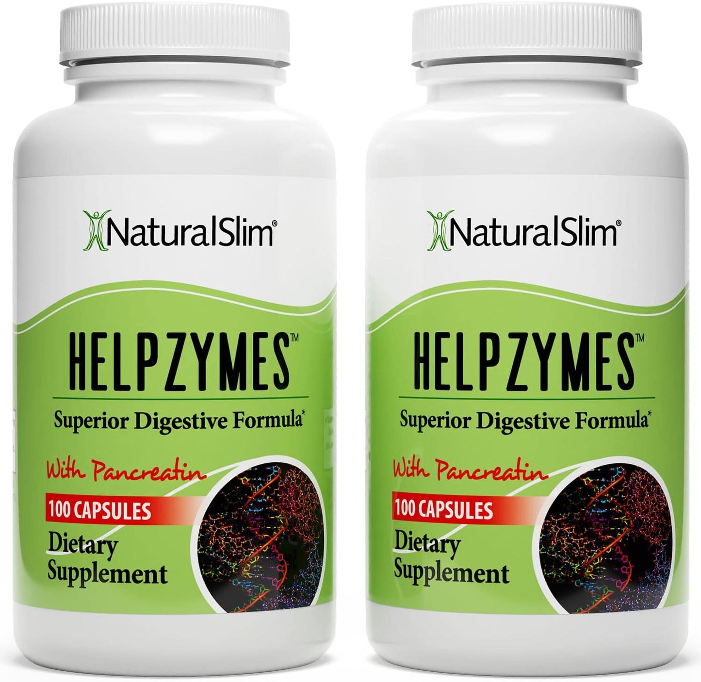 NaturalSlim Helpzymes, Enzyme Complex for Adults with Bromelain, Ox Bile, Pancreatin & Betaine HCL,100 Capsules, 2 Pack