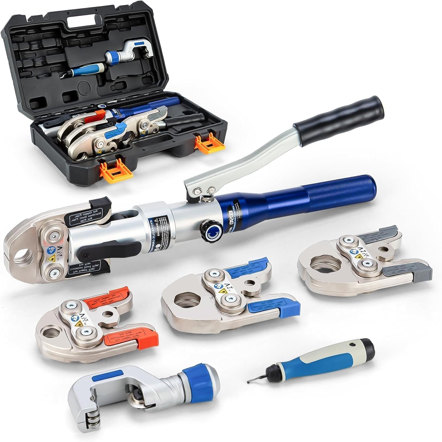 IBOSAD Copper Tube Fittings Hydraulic Pipe Crimping Tool with 1\/2",3\/4",1" and 1-1\/4 inch Jaw Copper Pipe Press Crimpers Pressing Pliers,Suit for Narrow Space (1\/2 to 1-1\/4 inch)