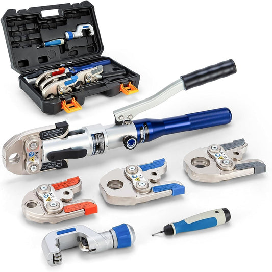 IBOSAD Copper Tube Fittings Hydraulic Pipe Crimping Tool with 1\/2",3\/4",1" and 1-1\/4 inch Jaw Copper Pipe Press Crimpers Pressing Pliers,Suit for Narrow Space (1\/2 to 1-1\/4 inch)