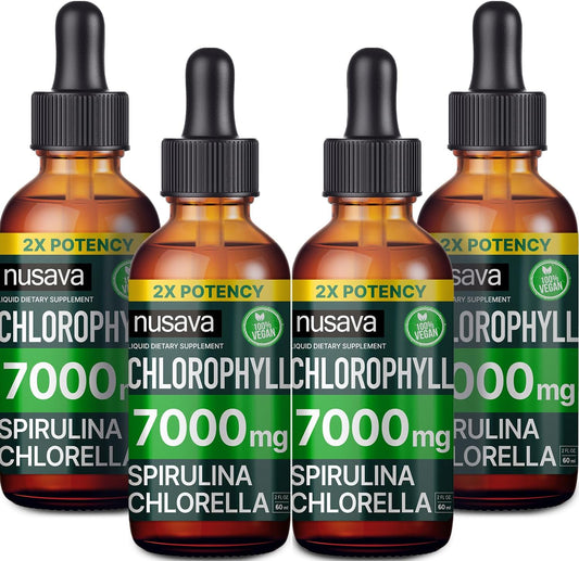 (4 Pack) 4-in-1 Vegan Chlorophyll Liquid Drops 7000mg for Immune Support, Energy, Gut and Skin Health - Liquid Chlorophyll - Internal Deodorant Enriched with Chlorella, Spirulina, & Copper, 8 Fl Oz