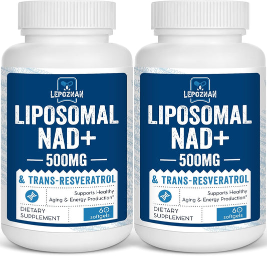 Liposomal NAD+ 500 mg + Trans-Resveratrol 300 mg,Superior Absorption,True NAD Supplement Efficient Than NMN,Nicotinamide Riboside for Cellular Energy Metabolism & DNA Repair,Healthy Aging,120 Softgels