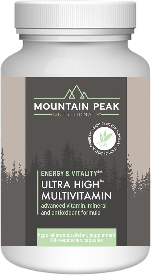 Mountain Peak Nutritionals Ultra High Multivitamin for Men & Women - with Vitamins A, B12, B6, C, D, E, Magnesium, Zinc, Folic Acid, Digestive Enzymes & Probiotics (180 Vegetarian Capsules)