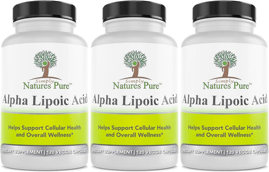 Simply Natures Pure Alpha Lipoic Acid 600mg 360 Veggie Capsules, Non-GMO Thioctic Acid 12 Month Supply