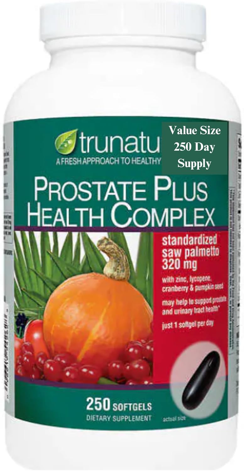 Generic Trunature Saw Palmetto Prostate Health Complex with Zinc, Lycopene and Pumpkin Seed, 250 Softgels, Bundle with Voosel Weekly Pill Organizer