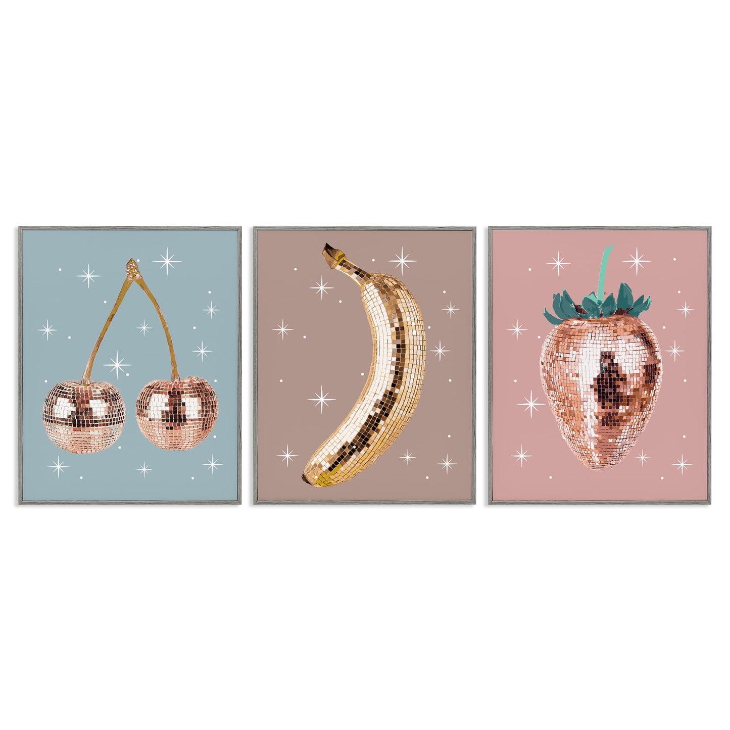 Stupell Industries  Glam Disco Fruits 3pc Framed Giclee Set Design by Lil' Rue