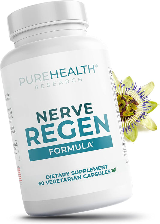 PUREHEALTH RESEARCH Nerve Regen Formula - with Alpha Lipoic Acid (ALA), Acetyl-L-Carnitine (ALC), Benfotiamine - Nerve Support Supplement for Healthy Circulation, Hands, Feet & Toes - 60 Capsules