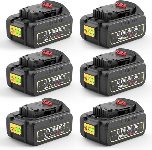 ARyee 6-Pack 20V 6.0Ah Replacement for Dewalt 20V Battery DCB200 DCB201 DCB203 DCB204 DCB205 DCB206, DCD\/DCF\/DCG Max Series Cordless Power Tools