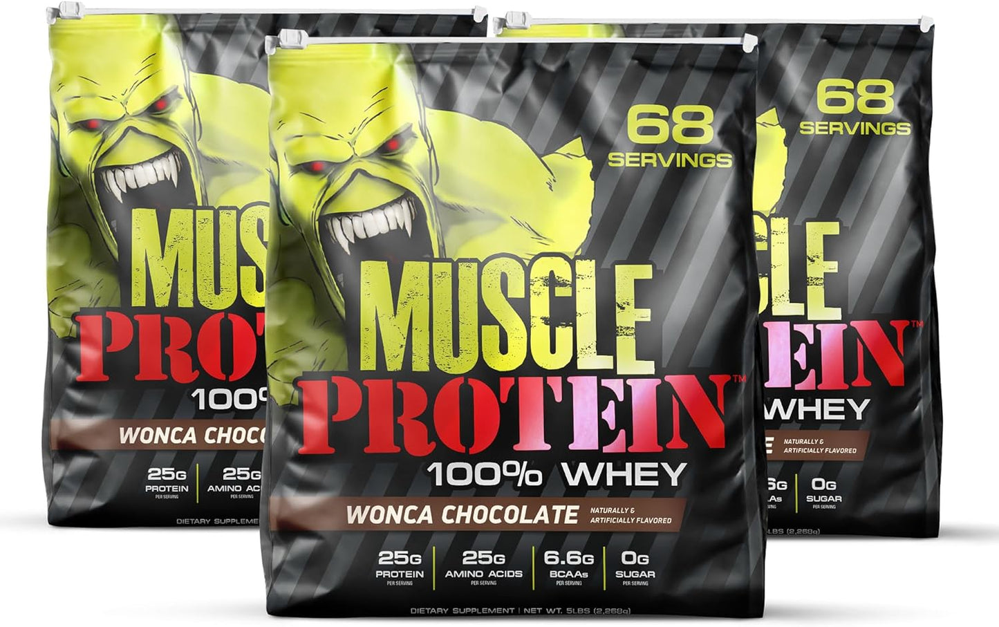 Muscle Protein Whey Powder [5 lbs/Pack of 1]– Cold Filtered, 25g Pure Protein, 6.6g BCAAs (Packaging May Vary) (15 Pounds (Pack of 3), Chocolate)