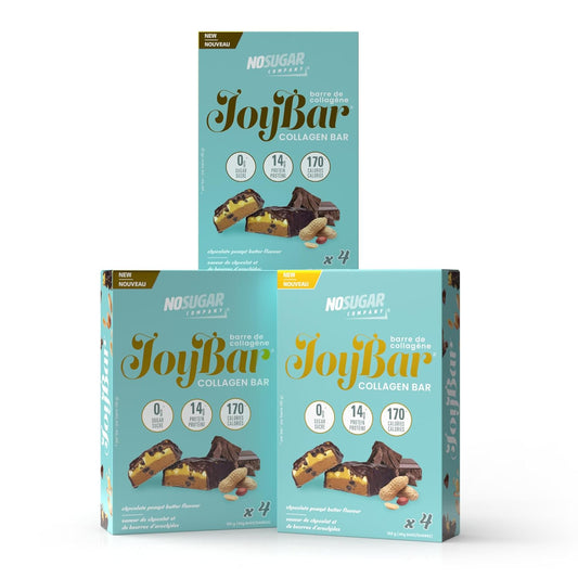 No Sugar Joybar Collagen Bar - Chocolate Peanut Butter - 0g Sugar, 14g Protein - Nourish Inside & Out - Low Calorie, High Protein Snack - Supports Skin, Hair, Nails & Joint Health - 12 Pack