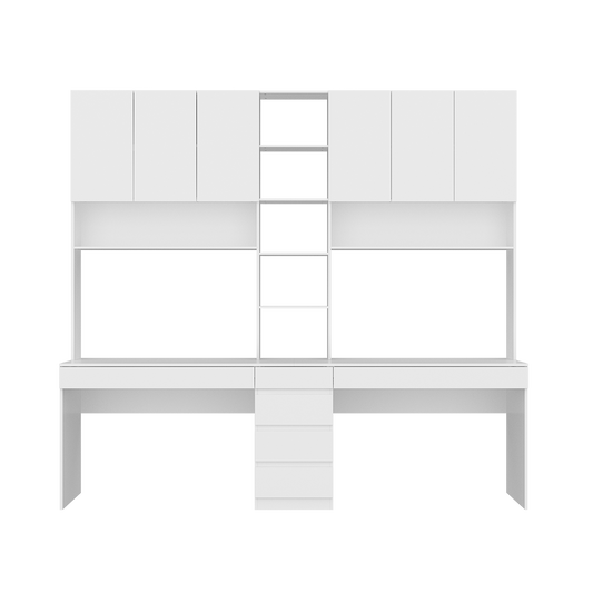 Homsee White Large 2-in-1 Computer Desk for 2 Person with 86.6 inch Tall Bookshelf 94.5 inch L Office Desk Writing Study Table with 6 Drawers 15 Shelves 6 Doors for Home Office