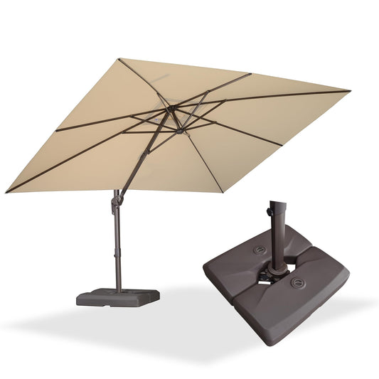 PURPLE LEAF 11-ft Aluminum Beige Crank Cantilever Patio Umbrella with Base