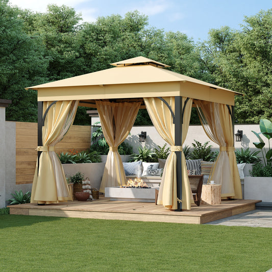 ModernLuxe 10-ft x 10-ft 10x10 Outdoor Gazebo Tent with Double Roofs Beige Gazebo with Soft Top Roof (Screen Included)