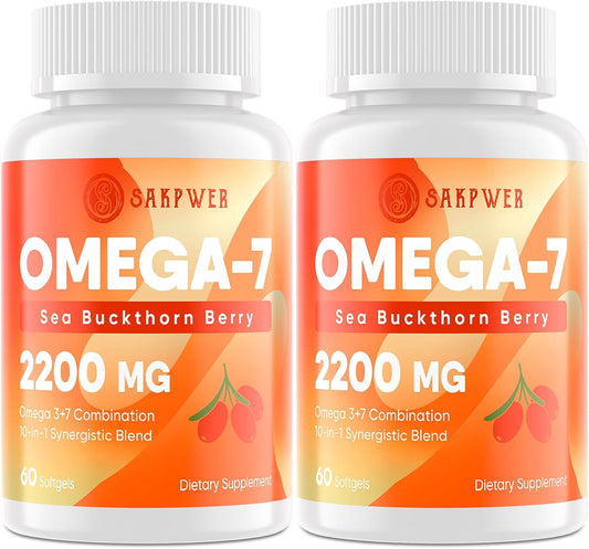 Omega-7 Sea Buckthorn Oil - with Omega-3 EPA\/DHA Fish Oil, Cinnamomum, Fenugreek, ALA, Green Tea, Cayenne Pepper, Turmeric, Resveratrol, Black Pepper - Gluten-Free, 2Pack