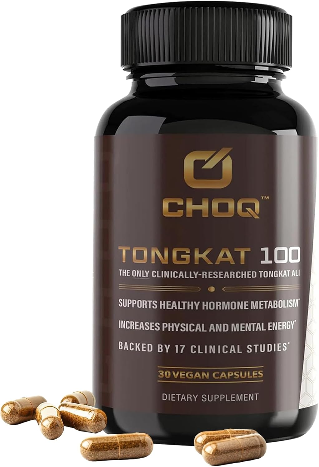 CHOQ Tongkat Ali Extract 100mg - Testosterone Booster for Men - LJ100 Longjack Clinically Proven - Malaysian Eurycoma Longifolia with 40% Glycosaponins - 30 Capsules