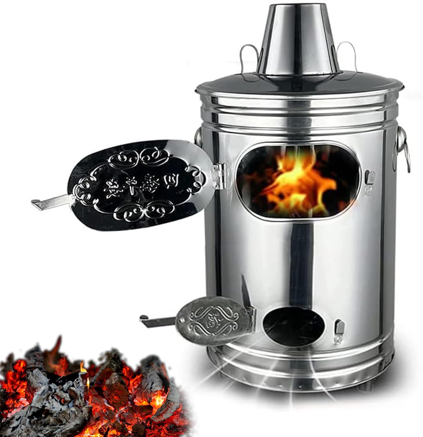 Burn Barrel Incinerator with Fire Hook for Outdoor Burning of Yard Waste, Leaves, Debris and Paper - Durable Stainless Steel Construction(12.2x12.2x22.4in)