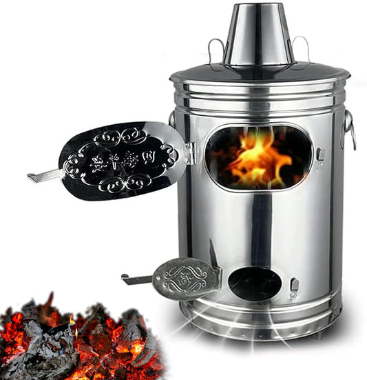 Burn Barrel Incinerator with Fire Hook for Outdoor Burning of Yard Waste, Leaves, Debris and Paper - Durable Stainless Steel Construction(12.2x12.2x22.4in)