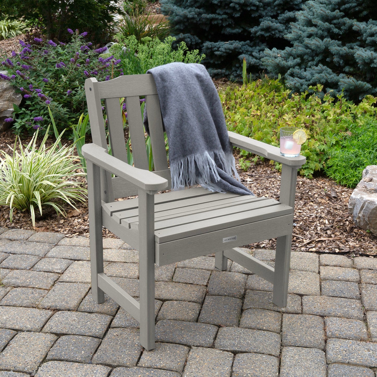 highwood Lehigh Harbor Gray Poly-lumber Frame Stationary Conversation Chair with Slat Seat