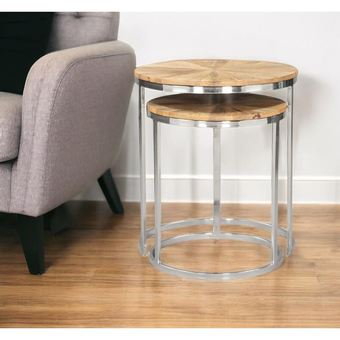 HomeRoots 18-in W x 20.5-in H Natural Wood Round Modern End Table
