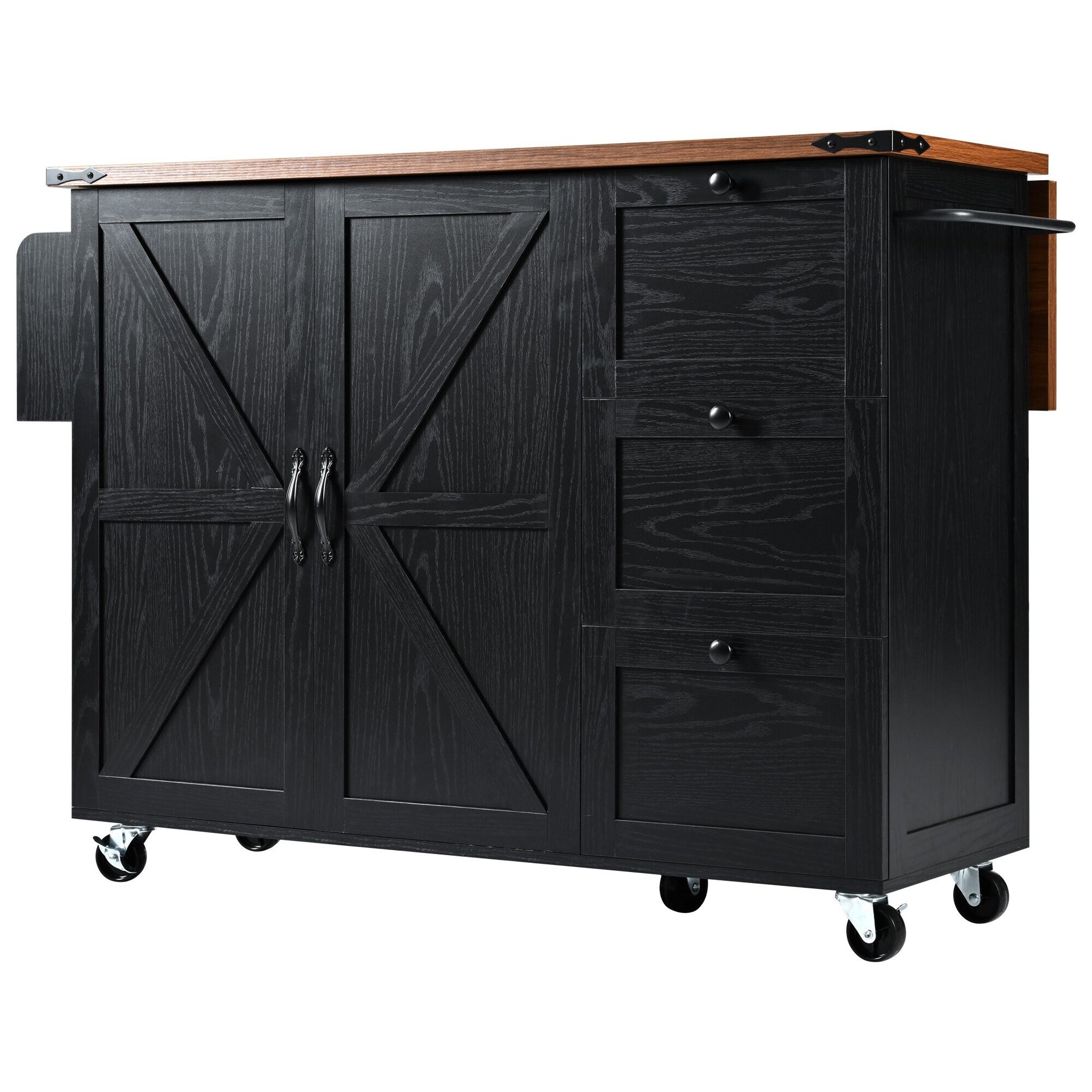 Miki Shinly Black Metal Base with Laminate Laminate Top Rolling Kitchen Island ( 28.75-in x 54.5-in x 36.5-in )
