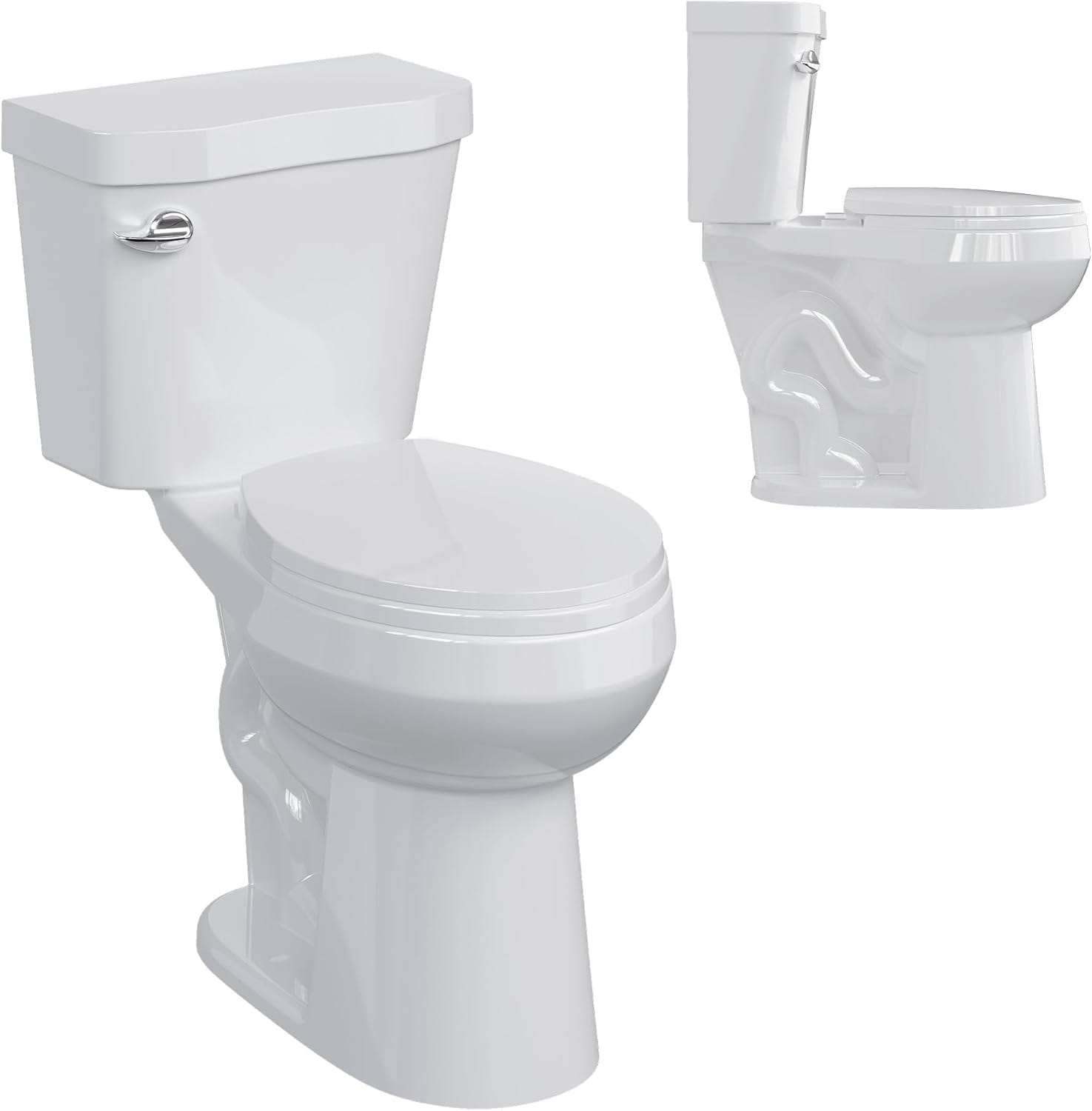 Qeetex Two-Piece Toilet-Round Bowl-19in ADA Compliant Comfort Height-Water Efficient-Slow Close Seat