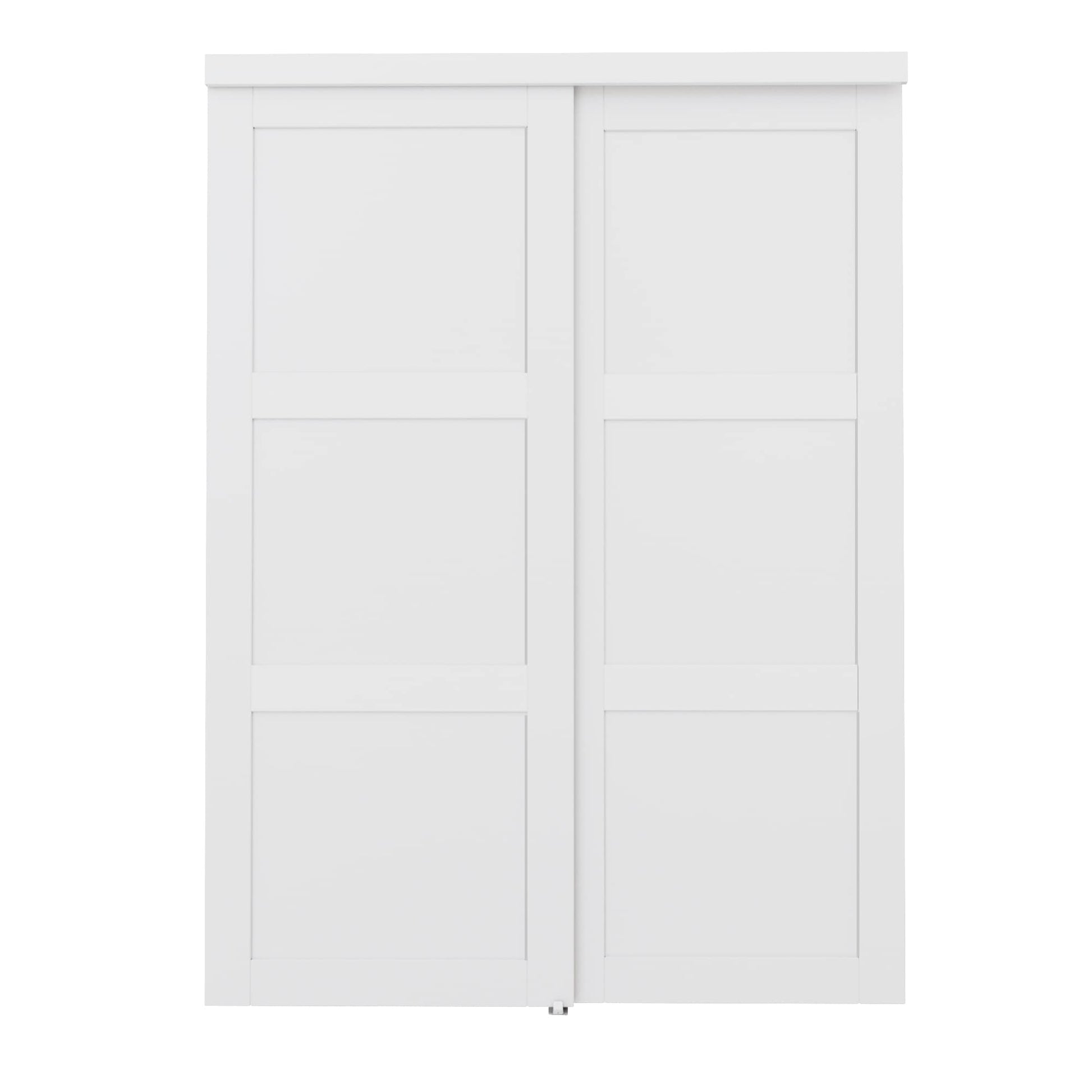 JUJUBON Closet Door 60-in x 96-in White 3-panel square Smooth Solid core Primed MDF Closet Sliding Door ( Hardware Included )