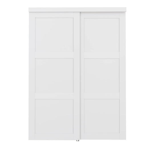 JUJUBON Closet Door 60-in x 96-in White 3-panel square Smooth Solid core Primed MDF Closet Sliding Door ( Hardware Included )