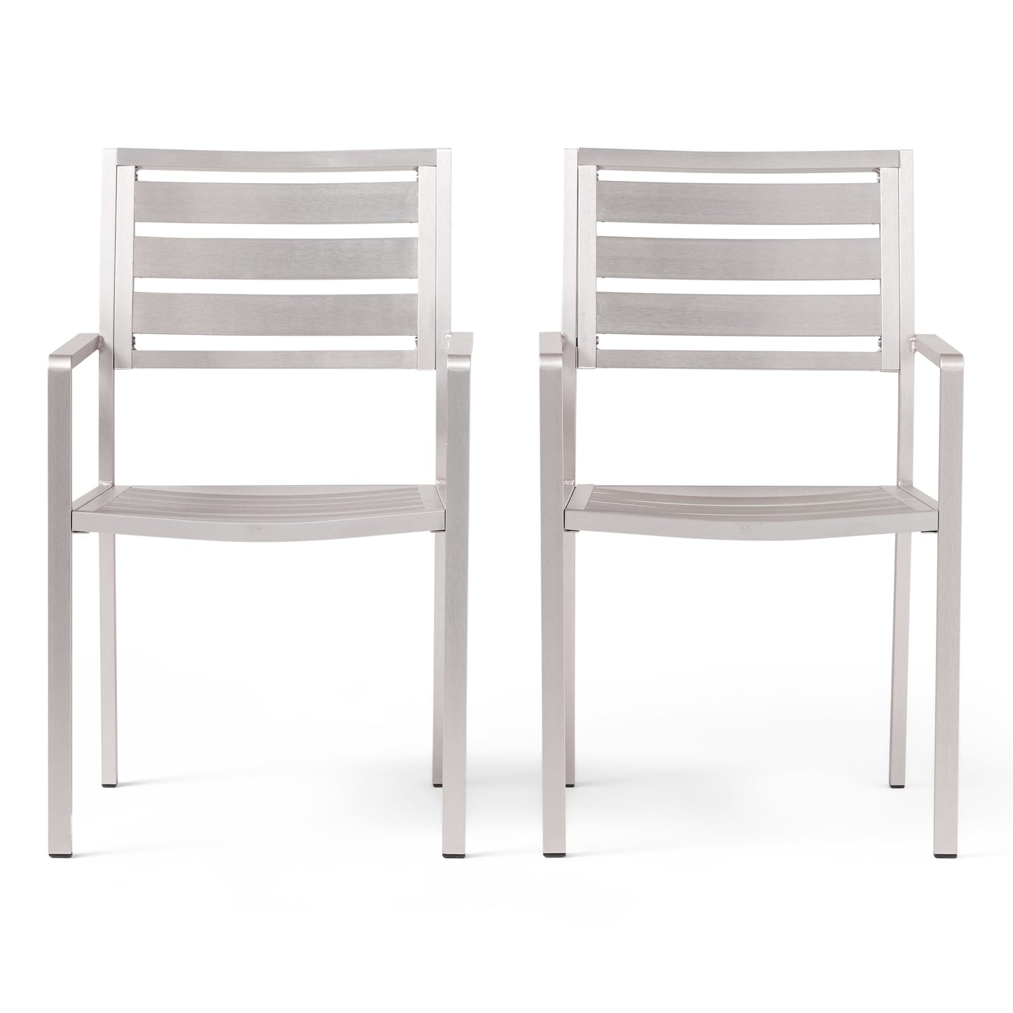 Best Selling Home Decor Crested Bay Set of 2 Silver Aluminum Frame Stationary Dining Chair with Slat Seat