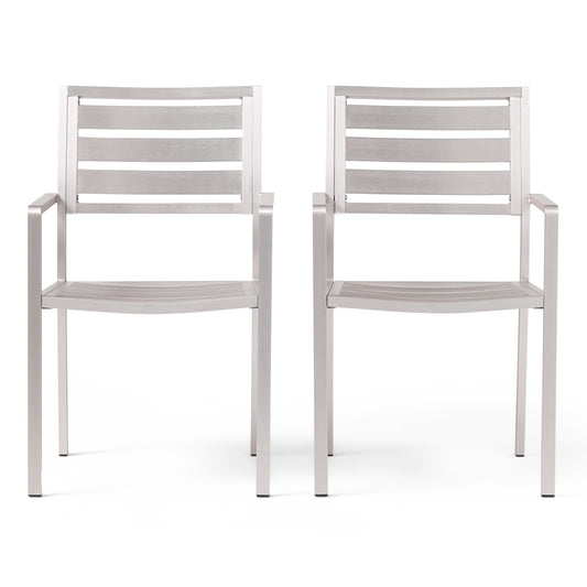 Best Selling Home Decor Crested Bay Set of 2 Silver Aluminum Frame Stationary Dining Chair with Slat Seat