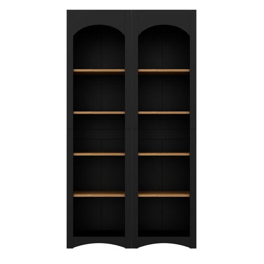Vynxaria  Black Two Piece Bookshelf Set with Adjustable Shelves