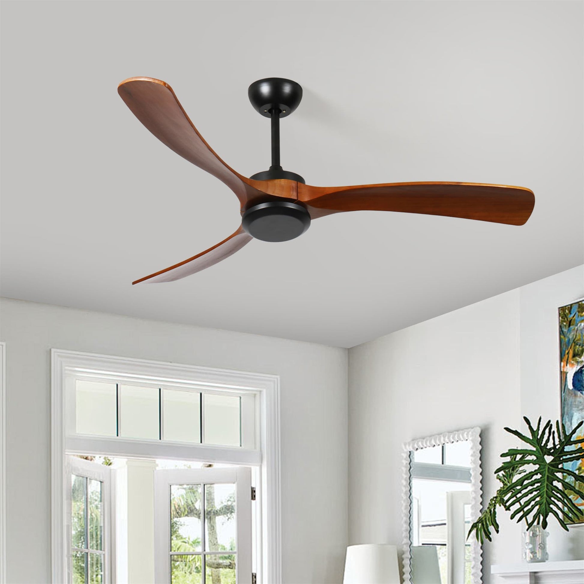 BABOOM Low Profile Ceiling Fan 72-in Brown with Wood Blades Ceiling Fan Without Light - Remote Included ( 3 -Blade )