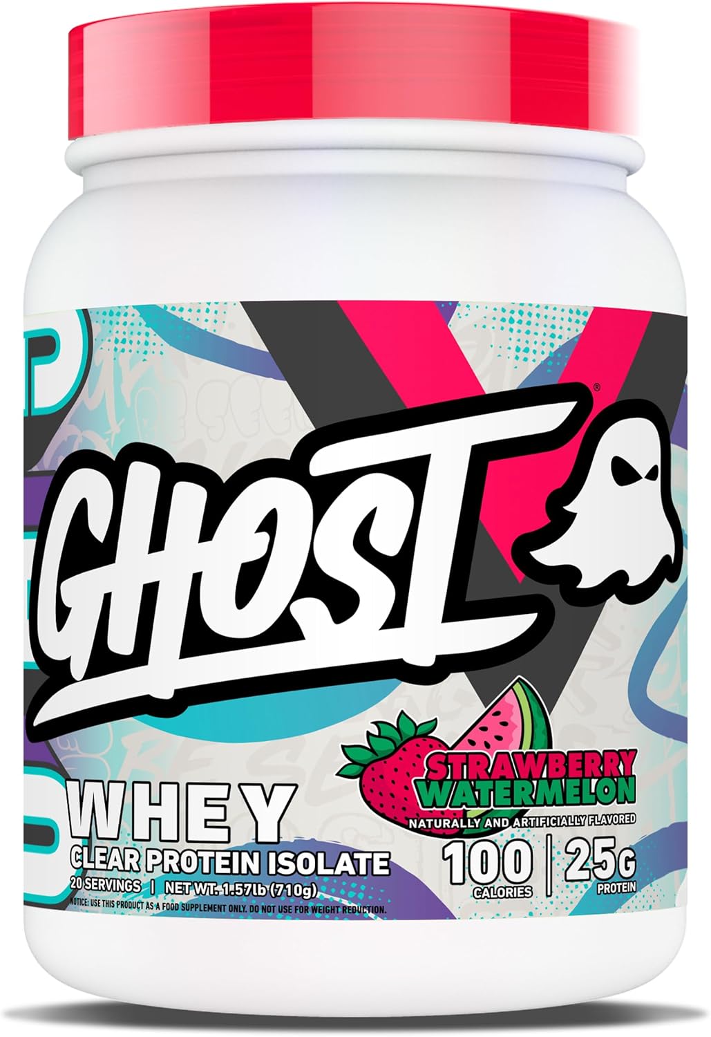 GHOST Clear Whey Isolate Protein Powder, Strawberry Watermelon - 1.57 LB Tub, 25G of Whey Protein - Post Workout Drink for Muscle Gain & Recovery \u2013 Sugar Free, Soy Free & Zero Fat, 20 Servings