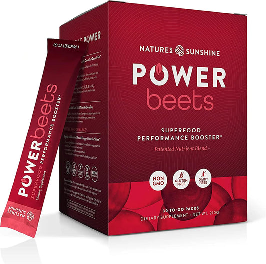 Nature's Sunshine Power Beets \u2013 Patented Nutrient Blend of Beet Root Powder and Nutrients to Promote Performance, Mental Clarity, & Vitality \u2013 Non-GMO, Soy & Gluten Free \u2013 30 Servings to-Go Packs