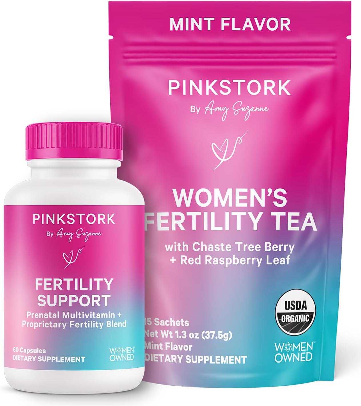 Pink Stork Fertility Bundle for Women – Conception Tea + Prenatal Vitamin Support with Inositol, Vitex, Folate & Ashwagandha – Supports Hormone Balance, Cycle Health & Preconception Wellness