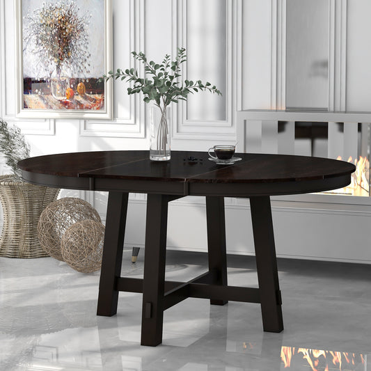 ModernLuxe Farmhouse Round Extendable Dining Table with 16inch Leaf Wood Kitchen Table Espresso