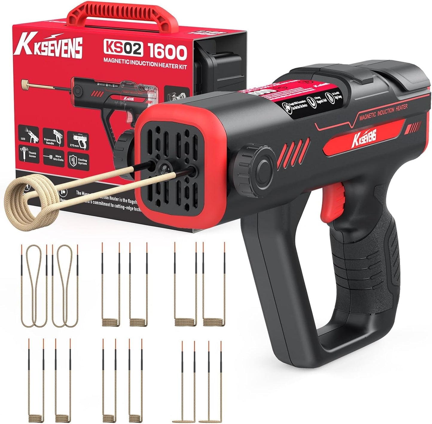 Induction Heater Bolt Removal,1600W 110V Handheld Magnetic Induction Heater Tool with 12 Coils for Rusty Screw Removing,Red