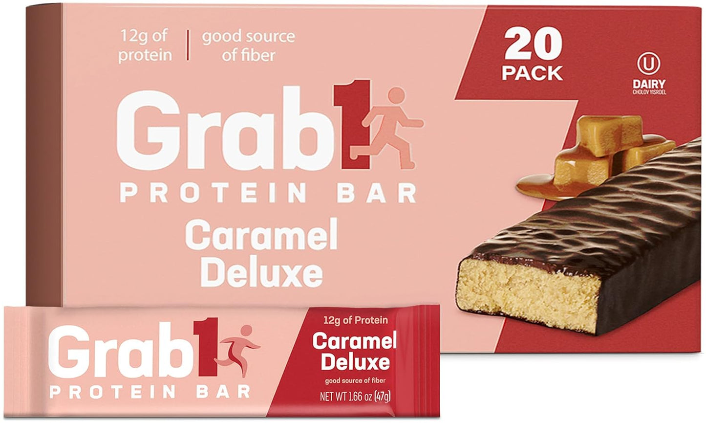 Grab1 Caramel Deluxe Protein Bars (20 Bars) | Controls Hunger | Certified Kosher | Delicious Tasting | Low Calorie | Great Meal Replacement or Snack