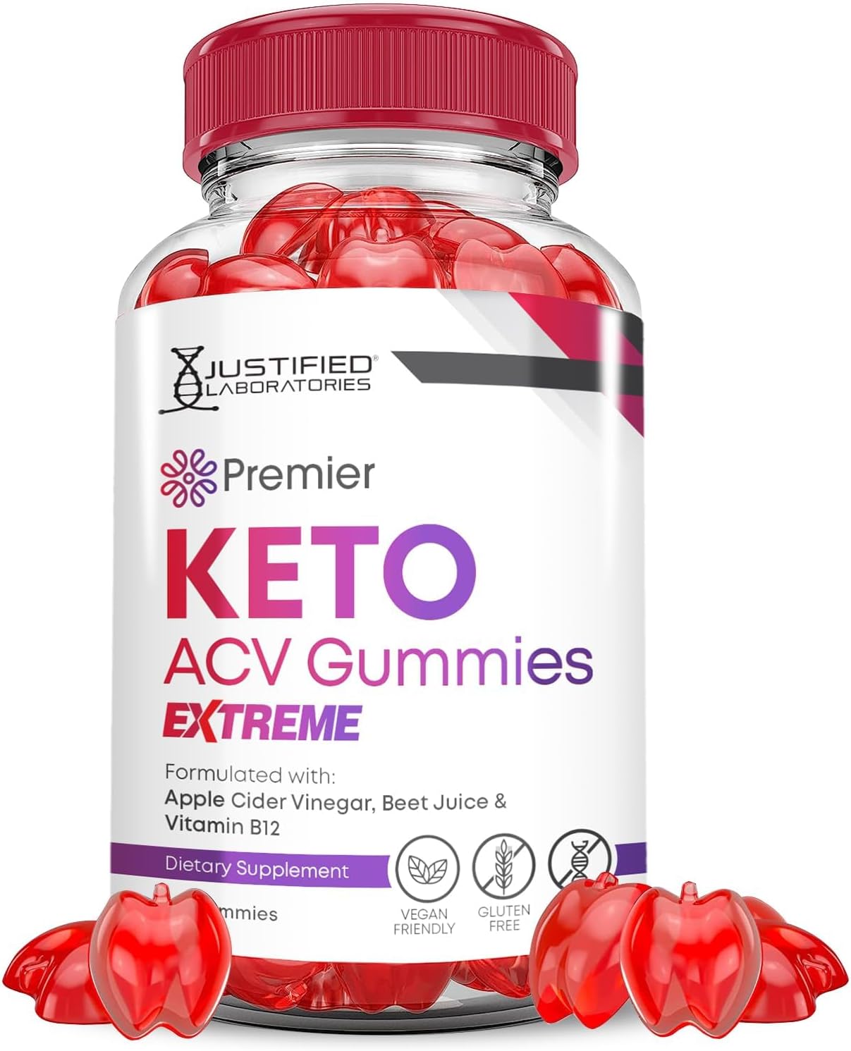 Justified Laboratories Premier Keto ACV Gummies Extreme 2000MG Premier Keto Gummies Apple Cider Vinegar Formulated with Pomegranate Beet Juice Powder B12 Vegan Non GMO 60 Gummys