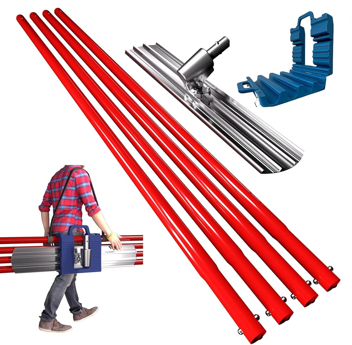 Concrete Bull Float Tools Kit, Aluminum Magnesium Alloy Float 48'' x 8", for Concrete Finishing, with Carrying Plastic Tool Box and Belt