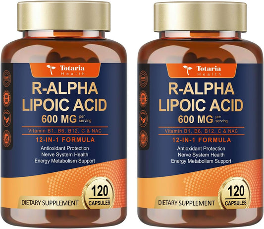 (2 Packs) R Alpha Lipoic Acid 600mg - ALA Supplement Capsules for Neuropathy Support Supplement Antioxidant, Nerve Health, Liver Detox, Metabolism and Cell Energy, Anti-Aging, Non-GMO, Gluten Free