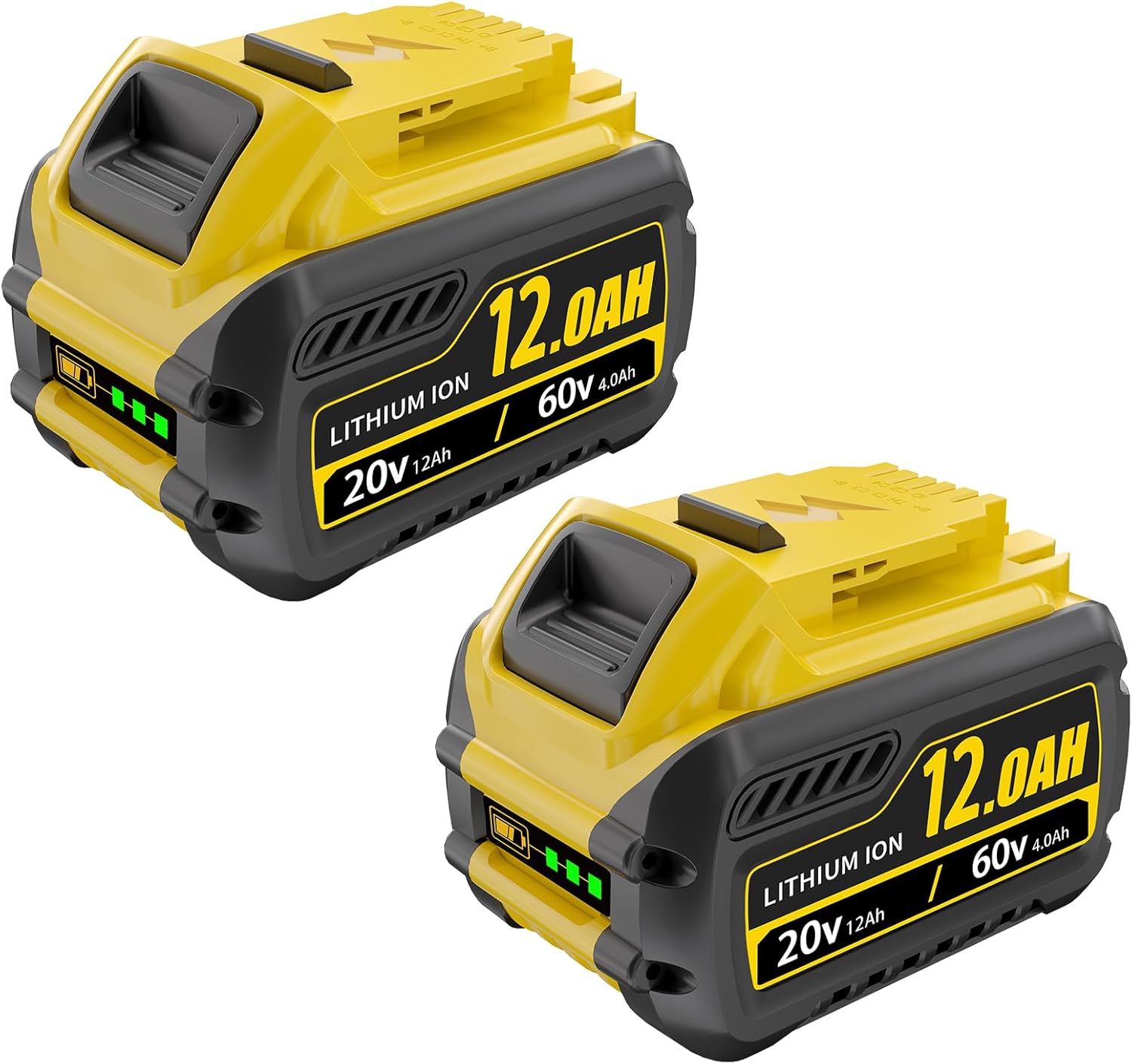 ULATI 2Packs 12.0Ah Replacement for Dewalt 20V Battery Compatible with Dewalt 20V\/60V Battery DCB609 DCB606 DCB612 Series Power Tools Charger (Yellow)