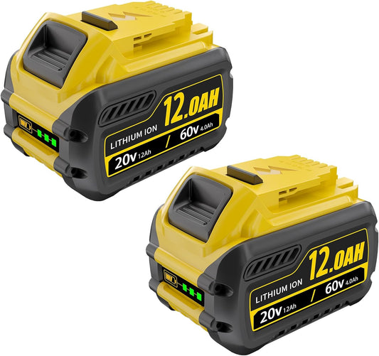 ULATI 2Packs 12.0Ah Replacement for Dewalt 20V Battery Compatible with Dewalt 20V\/60V Battery DCB609 DCB606 DCB612 Series Power Tools Charger (Yellow)